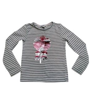 Okaidi| Kids Girls Striped Long Sleeve Tee with Sequin Heart- Size 6 years